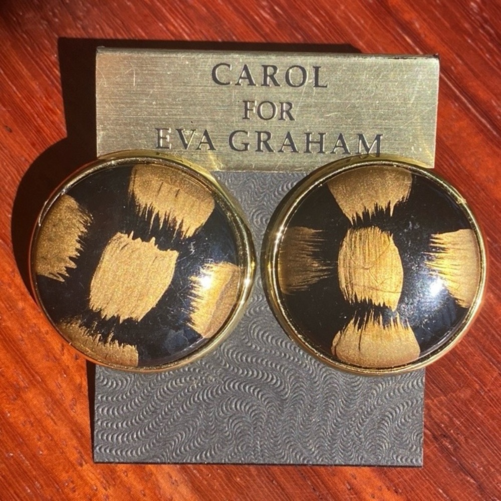 Carol for Eva Graham Gold & Black Round Clip-On Earrings